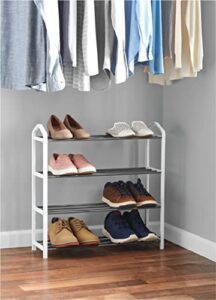 egen mainstays 4-tier shoe rack white plastic frame, gray coating, up to 12 pairs