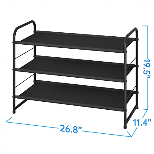 Simple Trending 2 Pack 3-Tier Stackable Shoe Rack, Expandable & Adjustable Fabric Shoe Shelf Storage Organizer, Black