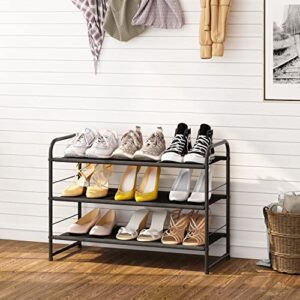 Simple Trending 2 Pack 3-Tier Stackable Shoe Rack, Expandable & Adjustable Fabric Shoe Shelf Storage Organizer, Black