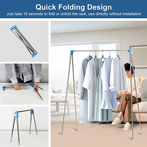 Fragraty Portable Clothes Rack, 15-35in Stainless Steel Foldable Garment Rack Collapsible Small Folding Clothing Rack + 10 Mini Clothes Hangers for Dance,Travel,Camping, Drying,RV, Indoor, Outdoor