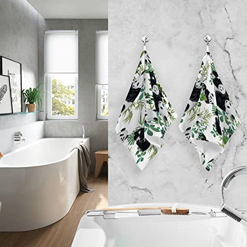 MAOBLYR Panda Bears Set of 2 Fingertip Towel Larger Pure Cotton Soft Highly Absorbent Hand Towels for Bathroom Spa Home (16 x 28 Inches)