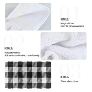 Vnurnrn Black and White Buffalo Check Plaid Hanging Tie Towels Absorbent Hand Towel with Hook & Loop for Kitchen Bathroom 2 Pieces