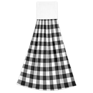 Vnurnrn Black and White Buffalo Check Plaid Hanging Tie Towels Absorbent Hand Towel with Hook & Loop for Kitchen Bathroom 2 Pieces