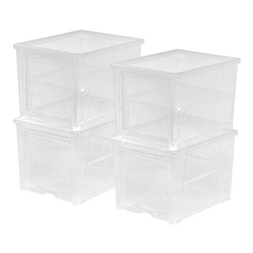 IRIS USA 4 Pack Shoe Storage Box, Clear Plastic Stackable Shoe Organizers for Closet, Space Saving Drop Front Sneaker Containers, Tall