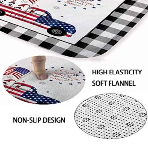 Dia Magico 4PCS American Flag Cute Gnome Shower Curtain Set with Rugs, USA Flag Farm Truck 4th of July Independence Day Patriotic Black and White Buffalo Plaid Country Rustic Farmhouse Bathroom Decor