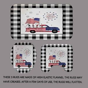 Dia Magico 4PCS American Flag Cute Gnome Shower Curtain Set with Rugs, USA Flag Farm Truck 4th of July Independence Day Patriotic Black and White Buffalo Plaid Country Rustic Farmhouse Bathroom Decor