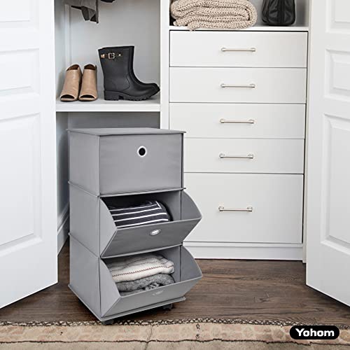 YOHOM Rolling Drawer Organizer Portable Closets Stackable Wardrobe Storage Folding Clothes Drawer Organizers for Living Room, Office, Bedroom, Bathrooms & College Dorms (Thick + Solid + Small, Gray)