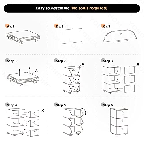 YOHOM Rolling Drawer Organizer Portable Closets Stackable Wardrobe Storage Folding Clothes Drawer Organizers for Living Room, Office, Bedroom, Bathrooms & College Dorms (Thick + Solid + Small, Gray)