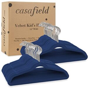 Casafield 100 Velvet Kid's Hangers - 14" Size for Children's Clothes - Royal Blue