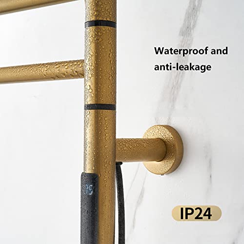 EWDPHW Electric Heated Towel Rack Gold for Bathroom, Rotatable Towel Rack with Timer, 80W Wall Mounted Towel Warmer Racks, 304 Stainless Steel Heated Towel Rail, Plug in