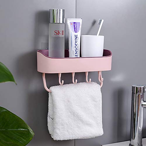 Bathroom Wall-mounted Racks Suction Cup Corner Shower Shelf Shampoo Shower Shelf Holder Kitchen Rack Organizer Storage Box (PINK)