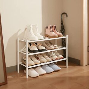 Quiqear Bamboo Shoe Rack, 3 Tier Shoe Rack Organizer, Stackable & Durable Shoe Shelf Holder, Free Standing Shoe Racks, Shoe Storage Organizer for Entryway, Closet, Hallway, 27.2*11*18.3inch (White)