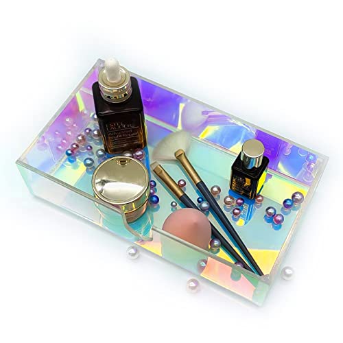 Pahdecor Iridescent Vanity Tray for Bathroom Countertop, Iridescent Home Decor, Decorative Skincare Tray, Bathroom Tray for Countertop, Skincare Organizer