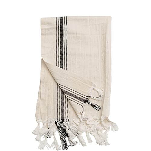 Sweet Water Decor Turkish Cotton and Bamboo Hand Towel | Large Size 19 x 35 inches | Cream with Decorative Stripes | Bathroom, Kitchen, Dish, or Baby Towel (Savannah - 5 Black Stripes)