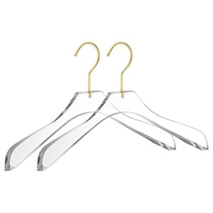 quality clear acrylic clothing hangers – 2 pack, curved stylish clothes hanger with gold hooks - coat hanger for dress, suit - closet organizer adult hangers - heavy duty cloth hangers (gold hook, 2)