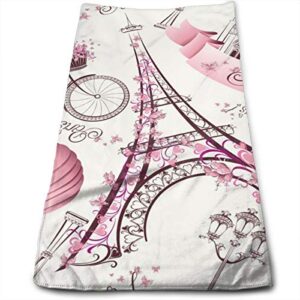 Pink Butterfly French Eiffel Tower Hand Towels Bathroom Soft Romantic Travel in Paris Bath Towel Absorbent Kitchen Dish Towel Home Decor 27.5'' X 12''