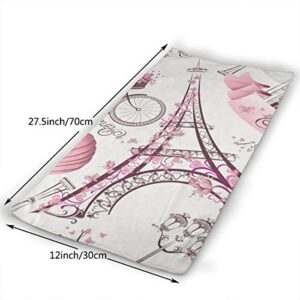 Pink Butterfly French Eiffel Tower Hand Towels Bathroom Soft Romantic Travel in Paris Bath Towel Absorbent Kitchen Dish Towel Home Decor 27.5'' X 12''