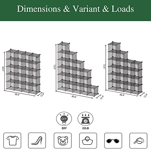 C&AHOME Wire Cube Storage, 20-Cube Organizer Metal, Wire C Grids Storage, Storage Bins Shelving, Modular Bookshelf Shelf, Closet Cabinet Ideal for Home, 48.4”L x 12.4”W x 60.6”H Black UWCSM20B