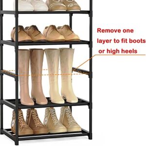 ANJETKON 10 Tier Durable Black Metal with Hooks Skinny Narrow Corner Standing Vertical Shoe Rack Tall Tower for Small Spaces Entryway Closet 20-24 Pairs Shoe and Boots Organizer Storage Shelf