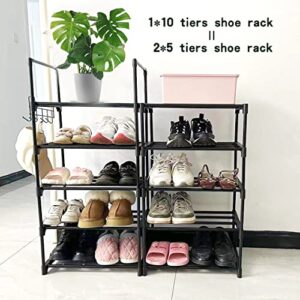 ANJETKON 10 Tier Durable Black Metal with Hooks Skinny Narrow Corner Standing Vertical Shoe Rack Tall Tower for Small Spaces Entryway Closet 20-24 Pairs Shoe and Boots Organizer Storage Shelf