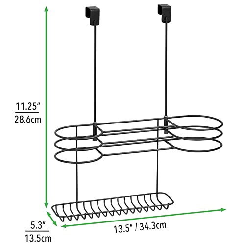 mDesign Metal Over Cabinet Door Bathroom Hair Care & Styling Tool Storage Organizer Hanging Basket for Hair Dryers, Flat Irons, Curling Wands, Hair Straighteners, Brushes, Combs, Accessories - Black