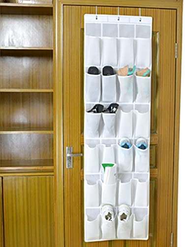 24 Pockets Shoe Organizer Over the Door Wall Mounted Hanging Storage Bags Tidy Closet Home Bedroom Space Saver Caddy Organiser Rack Shelf Holders Household Wardrobe Accessory