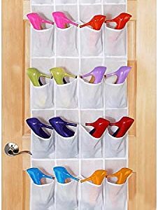 24 Pockets Shoe Organizer Over the Door Wall Mounted Hanging Storage Bags Tidy Closet Home Bedroom Space Saver Caddy Organiser Rack Shelf Holders Household Wardrobe Accessory