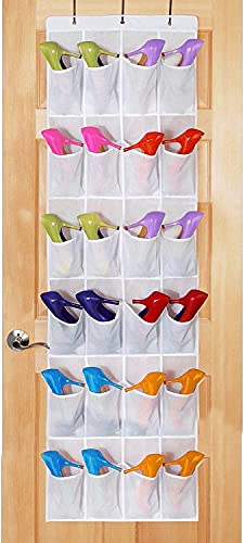 24 Pockets Shoe Organizer Over the Door Wall Mounted Hanging Storage Bags Tidy Closet Home Bedroom Space Saver Caddy Organiser Rack Shelf Holders Household Wardrobe Accessory