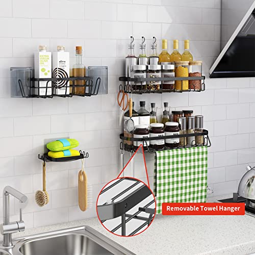 ANTOPY 2 Tier Fruit Basket with 2 Banana Hangers, Countertop Fruit Vegetable Basket Bowl for Kitchen Counter & Shower Caddy Shelf Rack with Soap Dish Toothbrush Holder Shower Organizer 4 Pack