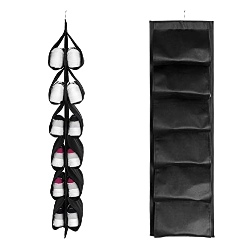 Household Essentials Hanging Shoe Storage Organizer for Closets,Over the Door Hanging Shoe Organizers,12 Large Pockets Over the Door Shoe Rack(black)