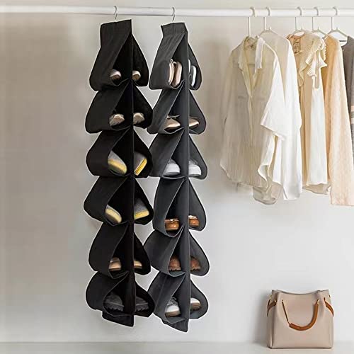 Household Essentials Hanging Shoe Storage Organizer for Closets,Over the Door Hanging Shoe Organizers,12 Large Pockets Over the Door Shoe Rack(black)