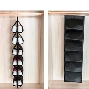 Household Essentials Hanging Shoe Storage Organizer for Closets,Over the Door Hanging Shoe Organizers,12 Large Pockets Over the Door Shoe Rack(black)