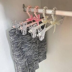 WellieSTR White Faux Pearl Bow Pants Hangers with Clips 10 Pack, Pants Hanger, Jeans/Skirt Hanger, Clip Hanger for Pant, Skirts, Slacks, Bottoms Hangers