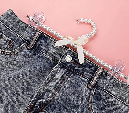 WellieSTR White Faux Pearl Bow Pants Hangers with Clips 10 Pack, Pants Hanger, Jeans/Skirt Hanger, Clip Hanger for Pant, Skirts, Slacks, Bottoms Hangers