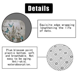 OLEBETY 4PCS/Set Inspirational Quotes Shower Curtain, Blue Butterfly White Cotton Flower Vintage Floral Country Rustic Farmhouse Bathroom Decor, Non-slip Bath Mat, Amazing Grace