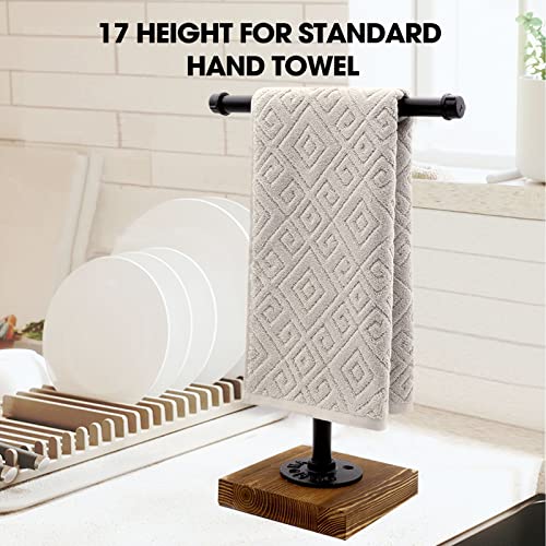 YESSAP Hand Towel Holder, T-Shape Height 17'' Black Hand Towel Holder Stand, Free Standing Hand Towel Holder for Bathroom Countertop