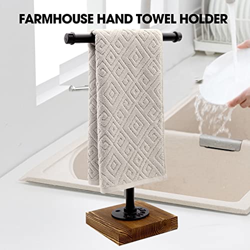 YESSAP Hand Towel Holder, T-Shape Height 17'' Black Hand Towel Holder Stand, Free Standing Hand Towel Holder for Bathroom Countertop