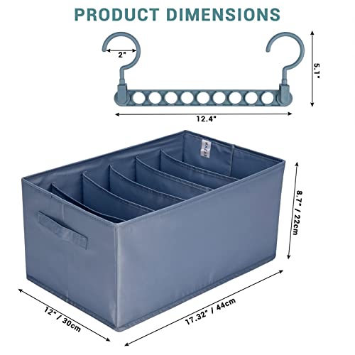 NOZAR 3-Piece XL Jeans Organizer for Closet - Wardrobe Clothes Organizer for Folded Clothes, Towels, Pants, Sweaters - Sturdy Fabric Clothing Organizer with 3 Space Saving Hangers