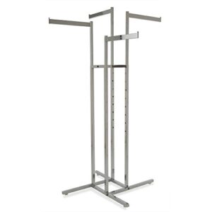 clothing rack – chrome 4 way rack, adjustable height blade arms, square tubing, perfect for clothing store display with 4 straight arms