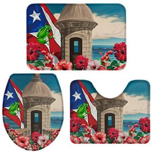 miss sweetheart bath rugs for bathroom set 3 piece-puerto rico flag frog ocean beach,non-slip memory foam absorbent bath mat runner rugs for tub shower,u-shaped toilet floor mats,toilet lid cover