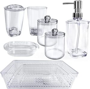 transparent bathroom accessories set 8 pieces bath ensemble includes soap dispenser, toothbrush holder, toothbrush cup, soap dish,new apartment essentials for decorative countertop