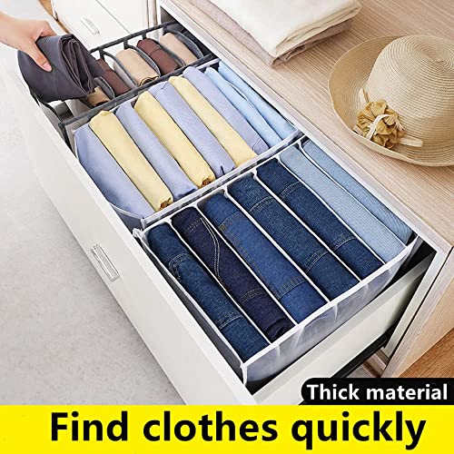 BINGC 4PCS Wardrobe Clothes Organizer,Jean Storage 7 Grid Organizer for Jeans Leggings Drawer Mesh T-shirt,Legging,Skirts,Jeans,Kid Clothe (White JEANS) -jeans