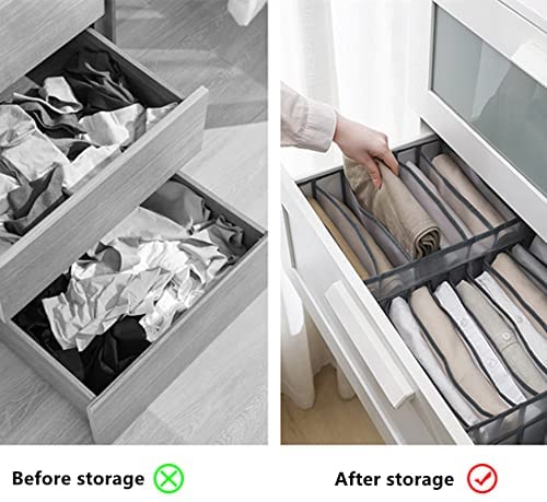 BINGC 4PCS Wardrobe Clothes Organizer,Jean Storage 7 Grid Organizer for Jeans Leggings Drawer Mesh T-shirt,Legging,Skirts,Jeans,Kid Clothe (White JEANS) -jeans