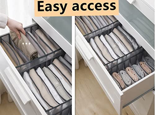 BINGC 4PCS Wardrobe Clothes Organizer,Jean Storage 7 Grid Organizer for Jeans Leggings Drawer Mesh T-shirt,Legging,Skirts,Jeans,Kid Clothe (White JEANS) -jeans