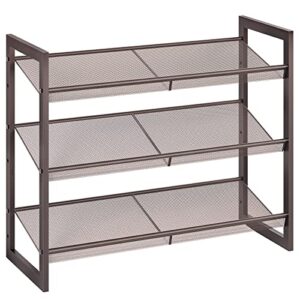 hoobro metal shoe rack, 3 tier shoe rack for closet, holds 9-12 pairs of shoes, 29.5" w x 11.6" d x 24" h, stackable, for entryway, hallway, living room bronze ab62xj01