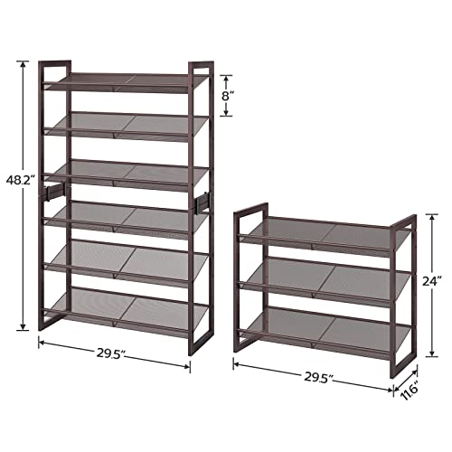 HOOBRO Metal Shoe Rack, 3 Tier Shoe Rack for Closet, Holds 9-12 Pairs of Shoes, 29.5" W x 11.6" D x 24" H, Stackable, for Entryway, Hallway, Living Room Bronze AB62XJ01