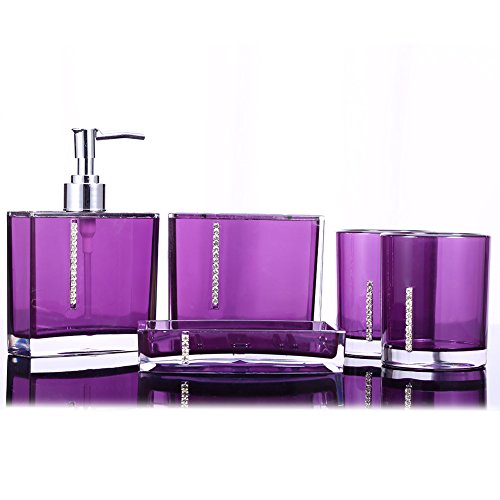 Bathroom Accessory Set,5 Pcs/Set Acrylic Brush Holder/Emulsion Bottle/Soap Dish/Gargle Cup for Home Hotel (Purple)