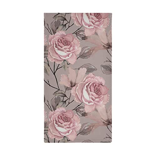 JUAMA Vintage Pink Rose Flowers Grey Leaf Retro Floral Hand Towels 2-Pack Fingertip Towels Absorbent Hand Towels for Bathroom Decorative Set Lightweight Bath Towels 28x14 Inches