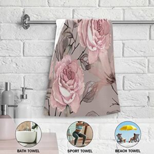 JUAMA Vintage Pink Rose Flowers Grey Leaf Retro Floral Hand Towels 2-Pack Fingertip Towels Absorbent Hand Towels for Bathroom Decorative Set Lightweight Bath Towels 28x14 Inches