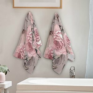 JUAMA Vintage Pink Rose Flowers Grey Leaf Retro Floral Hand Towels 2-Pack Fingertip Towels Absorbent Hand Towels for Bathroom Decorative Set Lightweight Bath Towels 28x14 Inches